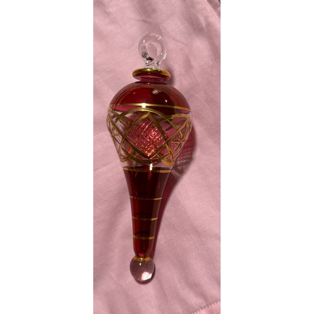 Kurt Adler Luxor Egyptian Glass Christmas Ornament Red Gold Hand Blown Teardrop
